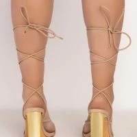 ALL WRAPPED UP TIE UP SQUARE TOE SANDAL -Sewing Down South shop campbell tie up sandal with metal heel nude 4 4