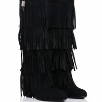 DIXIE FRINGE WEDGE BOOT IN BLACK