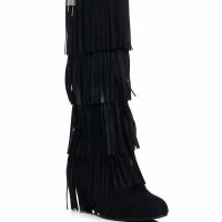 DIXIE FRINGE WEDGE BOOT IN BLACK -Sewing Down South shop dixie fringe wedge boot in black black 3 3