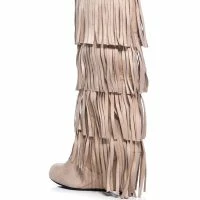 DIXIE FRINGE WEDGE BOOT IN KHAKI -Sewing Down South shop dixie fringe wedge boot in khaki khaki 4 4