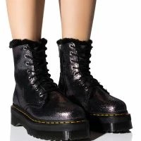 DR MARTENS JADON FUR LINED DISTRESSED METALLIC PLATFORM BOOT -Sewing Down South shop dr martens jadon fur lined distressed metallic platform boot metallic silver 1 1