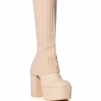 EXACTLY SIS KNIT FOLD OVER CHUNKY HEEL PLATFORM BOOT IN NUDE -Sewing Down South shop exactly sis knit fold over chunky heel platform boot in nude nude 3 3
