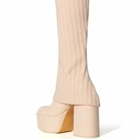 EXACTLY SIS KNIT FOLD OVER CHUNKY HEEL PLATFORM BOOT IN NUDE -Sewing Down South shop exactly sis knit fold over chunky heel platform boot in nude nude 4 4