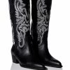 GENUINE LEATHER IGGY METALLIC WESTERN STYLE BELOW THE KNEE BOOT IN BLACK