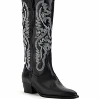 GENUINE LEATHER IGGY METALLIC WESTERN STYLE BELOW THE KNEE BOOT IN BLACK -Sewing Down South shop iggy metallic western style below the knee boot in blackwhite black 3 3
