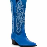 GENUINE LEATHER IGGY METALLIC WESTERN STYLE BELOW THE KNEE BOOT IN BLUE -Sewing Down South shop iggy metallic western style below the knee boot in blue blue 3 3