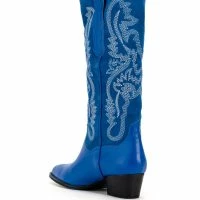GENUINE LEATHER IGGY METALLIC WESTERN STYLE BELOW THE KNEE BOOT IN BLUE -Sewing Down South shop iggy metallic western style below the knee boot in blue blue 4 4