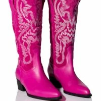 GENUINE LEATHER IGGY METALLIC WESTERN STYLE BELOW THE KNEE BOOT IN FUCHSIA