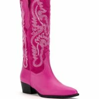 GENUINE LEATHER IGGY METALLIC WESTERN STYLE BELOW THE KNEE BOOT IN FUCHSIA -Sewing Down South shop iggy metallic western style below the knee boot in fuchsia fuchsia 3 3