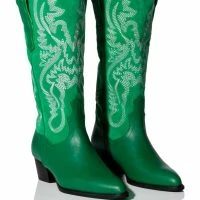 GENUINE LEATHER IGGY METALLIC WESTERN STYLE BELOW THE KNEE BOOT IN GREEN