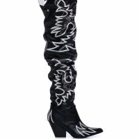 KELSEY OVER THE KNEE WESTERN BOOT IN BLACK WHITE -Sewing Down South shop kelsey over the knee western boot in black white black 2 2 c1