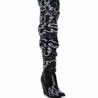KELSEY OVER THE KNEE WESTERN BOOT IN BLACK WHITE -Sewing Down South shop kelsey over the knee western boot in black white black 3 3 c1