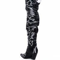 KELSEY OVER THE KNEE WESTERN BOOT IN BLACK WHITE -Sewing Down South shop kelsey over the knee western boot in black white black 4 4 c1