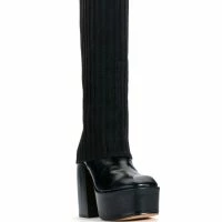 LEILA KNIT FOLD OVER CHUNKY BOOT IN BLACK -Sewing Down South shop leila knit fold over chunky boot in black black 3 3