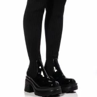 MARGOT THIGH HIGH KNIT STRETCH BOOT IN BLACK