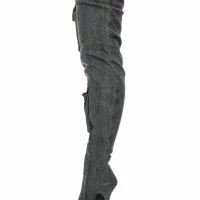 MOTOFOX STILETTO OVER THE KNEE BOOT IN BLACK DENIM -Sewing Down South shop motofox stiletto over the knee boot in black denim black 5 5