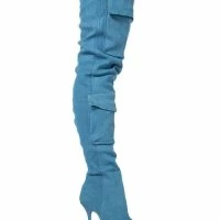 MOTOFOX STILETTO OVER THE KNEE BOOT IN BLUE DENIM -Sewing Down South shop motofox stiletto over the knee boot in blue denim denim 3 3