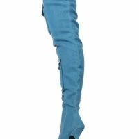 MOTOFOX STILETTO OVER THE KNEE BOOT IN BLUE DENIM -Sewing Down South shop motofox stiletto over the knee boot in blue denim denim 5 5