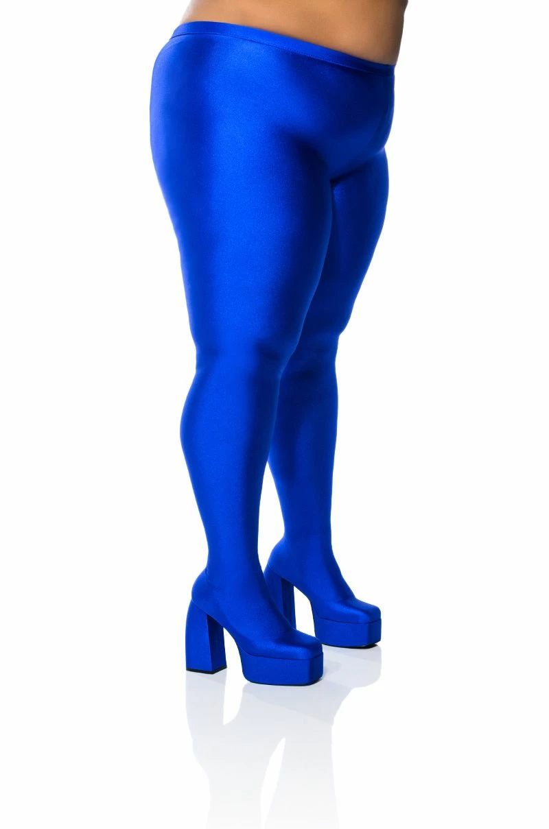 PLUS AZALEA WANG STAR STRETCH CHUNKY HEEL PANT BOOT IN BLUE 1 PLUS AZALEA WANG STAR STRETCH CHUNKY HEEL PANT BOOT IN BLUE