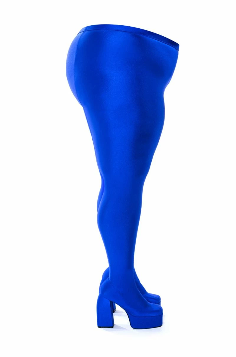 PLUS AZALEA WANG STAR STRETCH CHUNKY HEEL PANT BOOT IN BLUE 2 PLUS AZALEA WANG STAR STRETCH CHUNKY HEEL PANT BOOT IN BLUE - Image 2