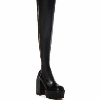 READY TO MINGLE OVER THE KNEE PU CHUNKY BOOT IN BLACK -Sewing Down South shop ready to mingle over the knee pu chunky boot in black black 3 3