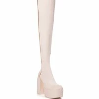 READY TO MINGLE OVER THE KNEE PU CHUNKY PLATFORM BOOT IN CREAM -Sewing Down South shop ready to mingle over the knee pu chunky platform boot in cream cream 3 3