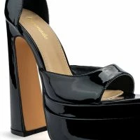 SAY MY NAME POINTED PEEP TOE CHUNKY SANDAL IN BLACK -Sewing Down South shop say my name pointed peep toe chunky sandal in black black 5 5