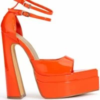 SAY MY NAME POINTED PEEP TOE CHUNKY SANDAL IN RED ORANGE