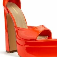 SAY MY NAME POINTED PEEP TOE CHUNKY SANDAL IN RED ORANGE -Sewing Down South shop say my name pointed peep toe chunky sandal in red orange orange multi 5 5