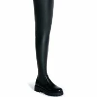 **SLIM FIT** AZALEA WANG SURGICAL FLATFORM BOOT WITH 4 WAY STRETCH IN STRETCH PU -Sewing Down South shop slim fit azalea wang surgical flatform boot in stretch pu black 3 3