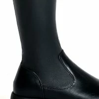 **SLIM FIT** AZALEA WANG SURGICAL FLATFORM BOOT WITH 4 WAY STRETCH IN STRETCH PU -Sewing Down South shop slim fit azalea wang surgical flatform boot in stretch pu black 5 5