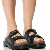 SLOW MOTION FLAT SANDAL IN BLACK -Sewing Down South shop slow motion flat sandal in black black 1 1