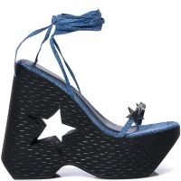 STAR EYED CHUNKY SANDAL WITH CUT OUT ON DENIM -Sewing Down South shop star eyed chunky sandal with cut out on denim denim 2 2 c1