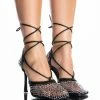 SUPERSTAR STATUS SQUARE TOE NETTED STRAPPY PUMP IN BLACK