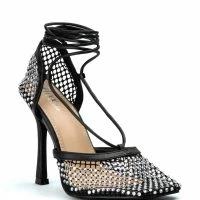 SUPERSTAR STATUS SQUARE TOE NETTED STRAPPY PUMP IN BLACK -Sewing Down South shop superstar status square toe netted strappy pump in black black 3 3