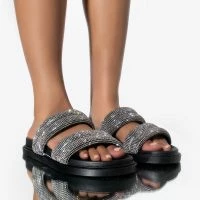 TAKE ME TO SPACE FLAT SANDAL IN BLACK